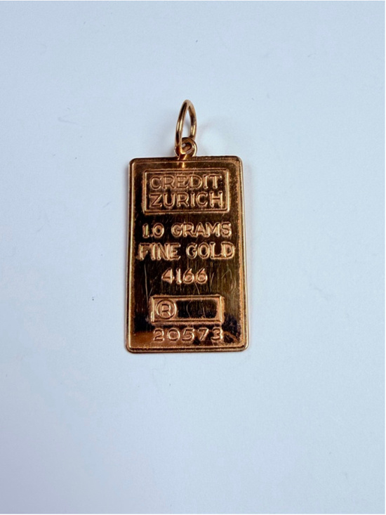 Unbranded Jewelry - 10K Solid Yellow Gold Credit Zurich 1 Gram Ingot Rectangle Bar Necklace Pendant